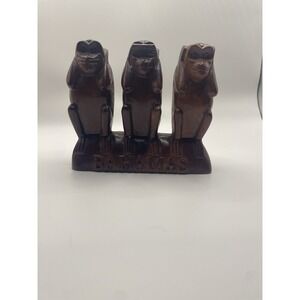 Bahamas Vintage Carved Wood 3 Wise Monkeys Figurine Base Souvenir Sculpture